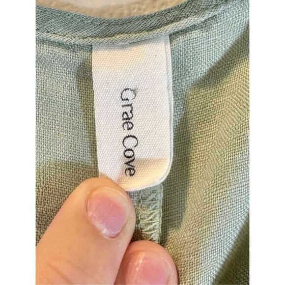 Grae Cove Minimalist 100% Linen Sage Green Midi Women's Dress XXL - Picture 3 of 9